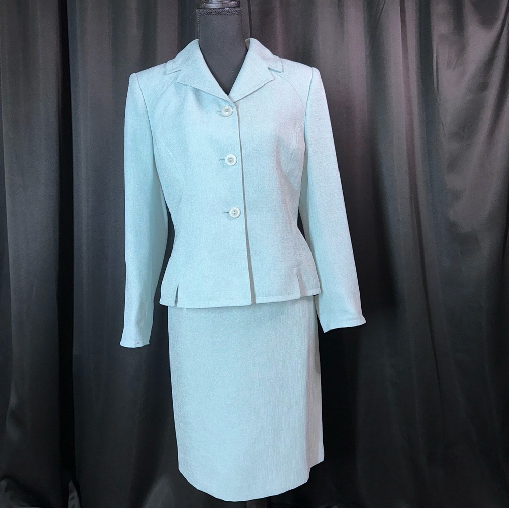 KASPER Vintage 90s Y2K Blue Skirt  Jacket Blazer‎ Set 2 Piece SZ 8P Clueless EUC